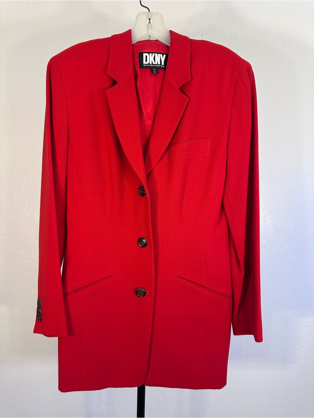 Vintage DKNY 100% Pure Wool Red Structured Blazer Jacket - Size 6